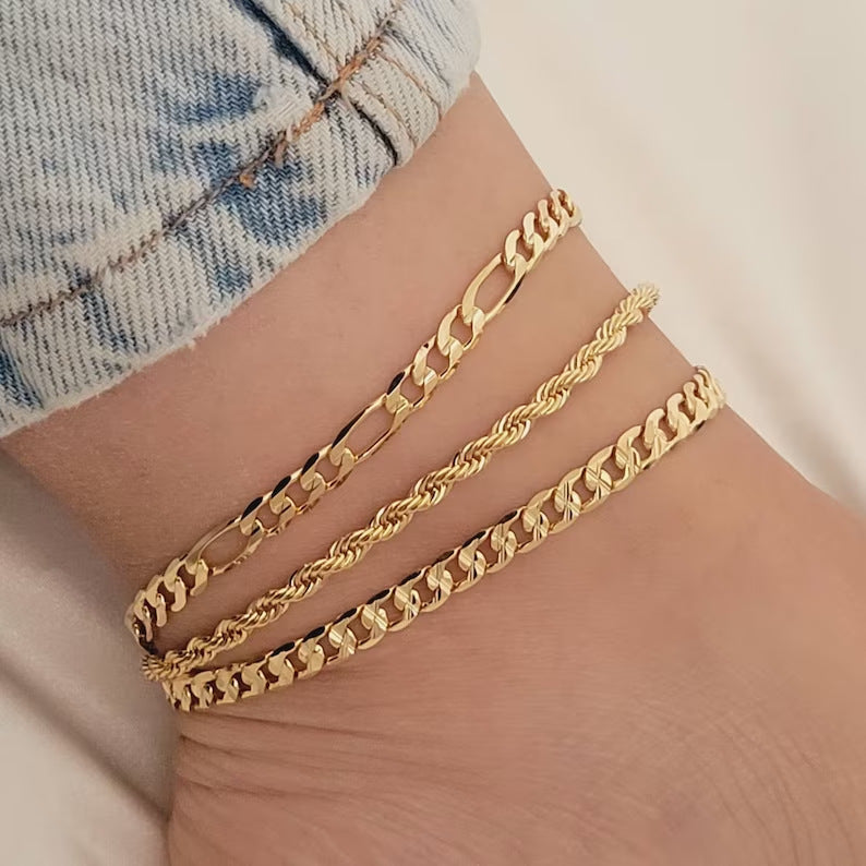 UNI-10665 - Gold Layer  - Anklet Set of 3 - Style 2