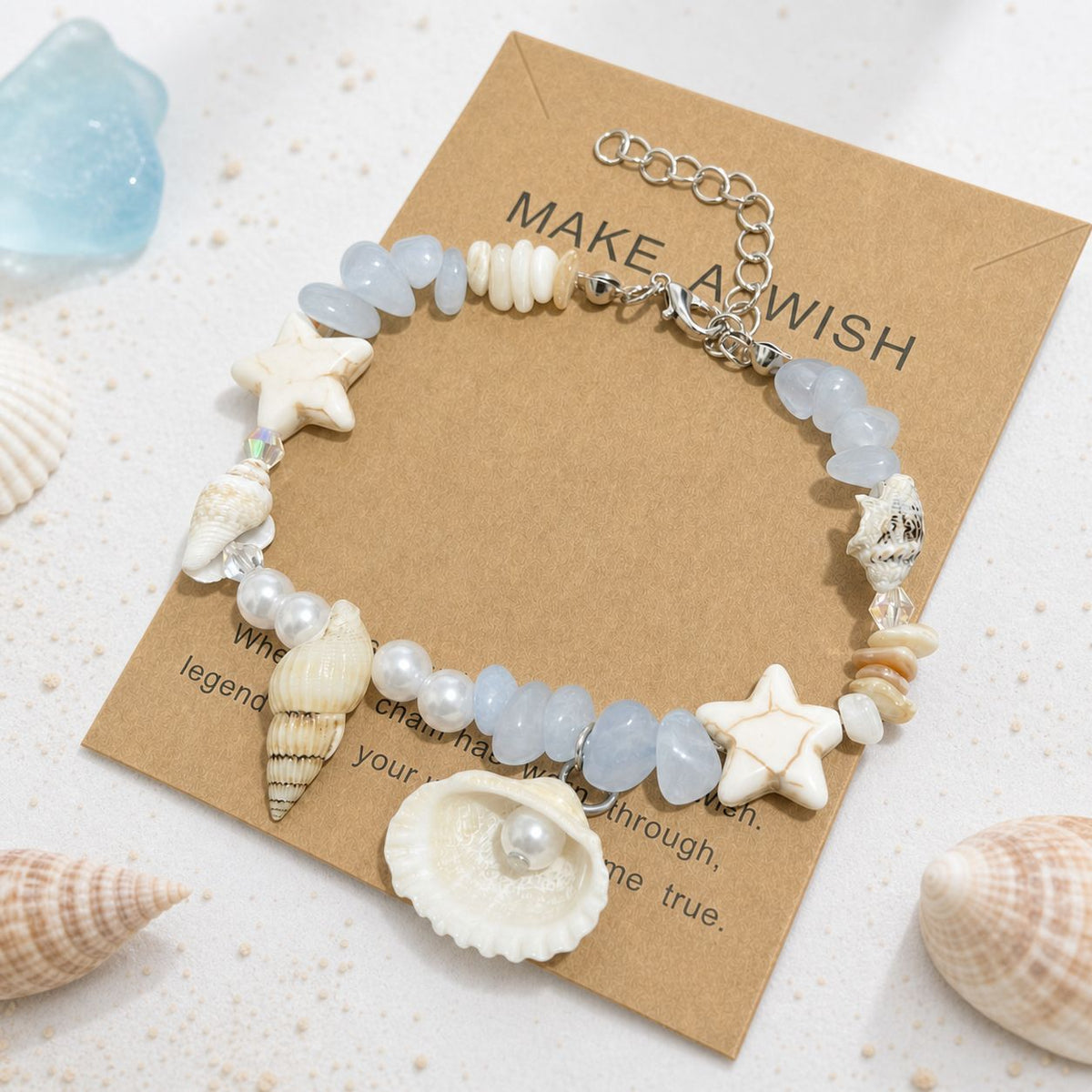UNI-12467 -  Pearl Shell & Star Fish Natural Stone - Bracelet Style 1