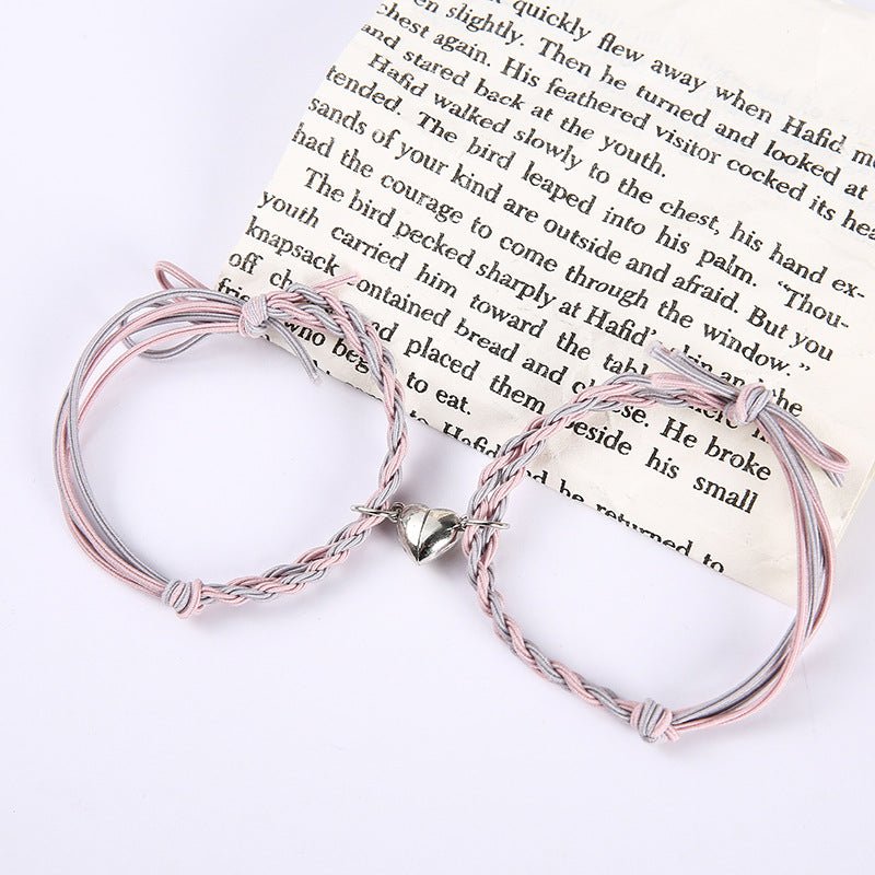UNI-11757 - Pink & Grey Mix Magnetic Heart - Bracelet Set