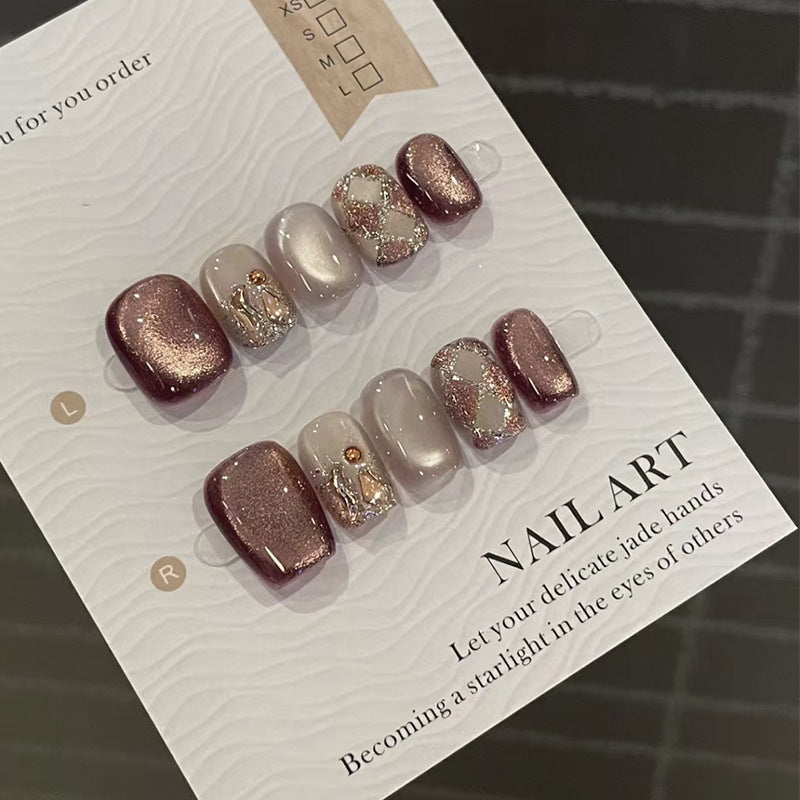 N-247 - Chestnut Latte - Press On Nail Set Of 24 - Free 24 Pcs Sticker Sheet Included