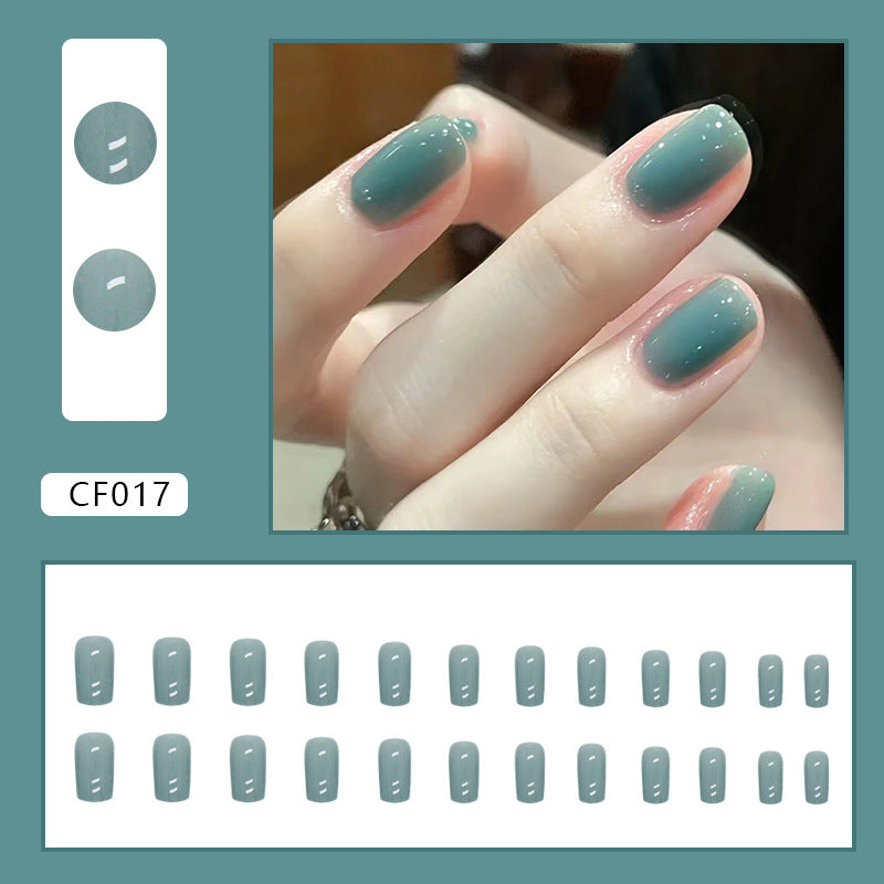N-239 -Sea Blue Green  - Press On Nail Set Of 24 - Free 24 Pcs Sticker Sheet Included