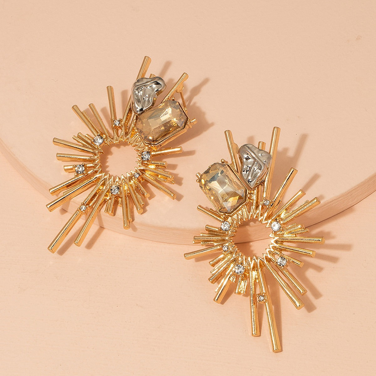 UNI-11607 - Champagne Gem Elegant Foiled Flower - Earring