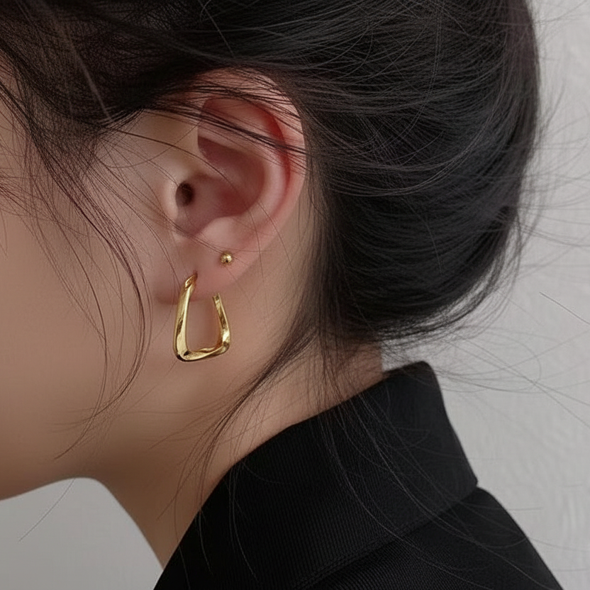 UNI-12261 - Geometric Square Silver - Earring