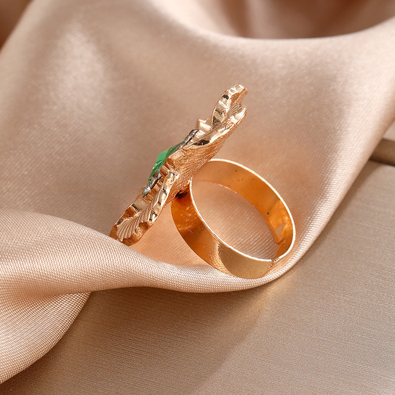 UNI-11228 - Green Diamond Gold Flower - Ring