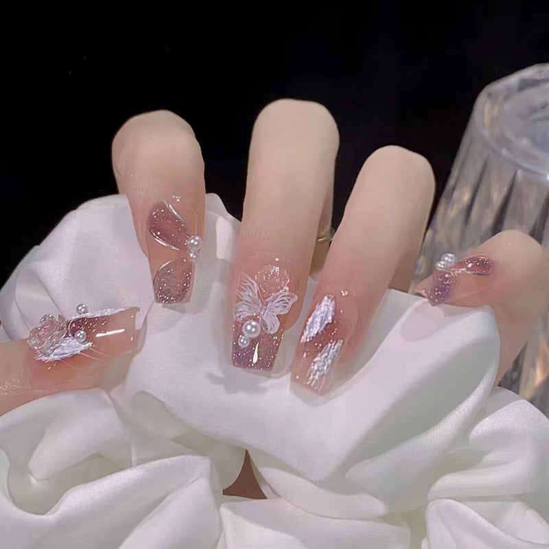 N-181 - Pearl & Dream Butterfly - Press On Nail Set Of 24