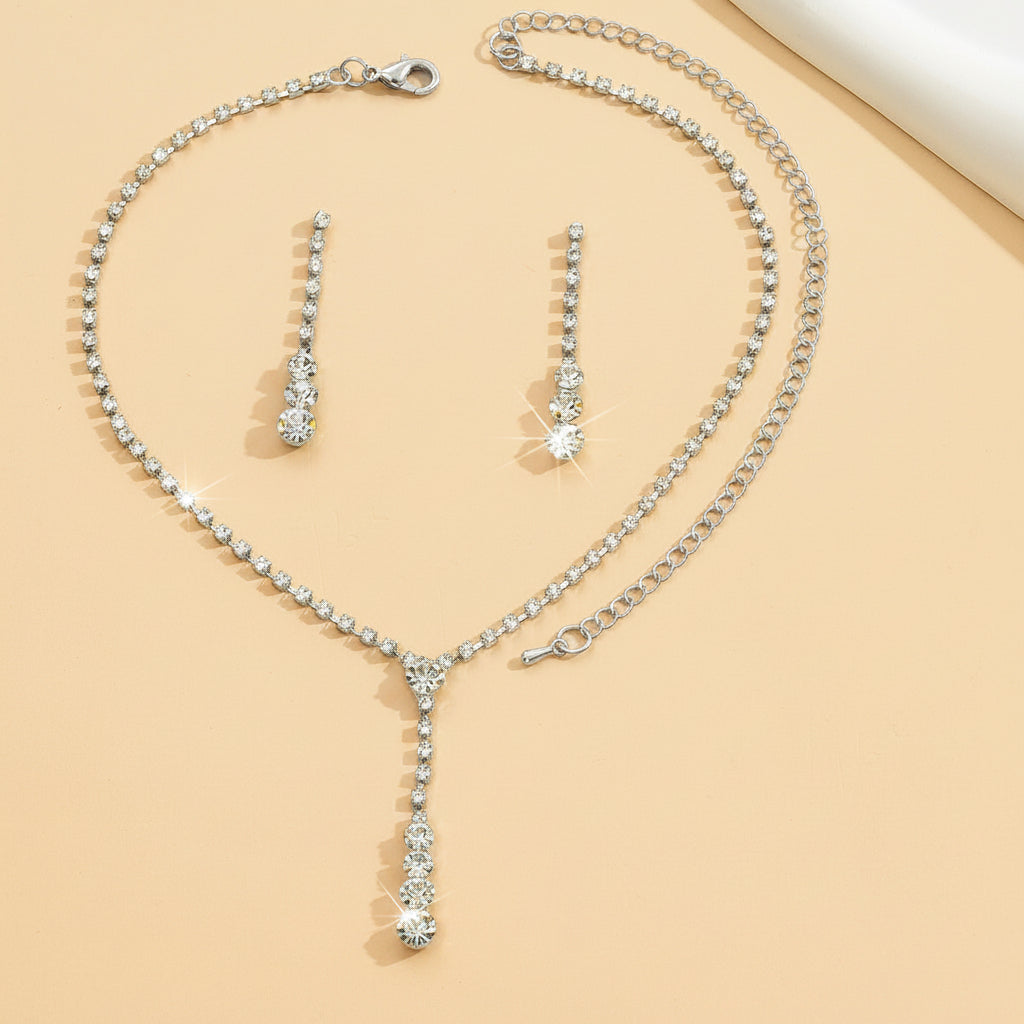 UNI-11371 - White Crystal Dimond's Silver - Jewelry Set