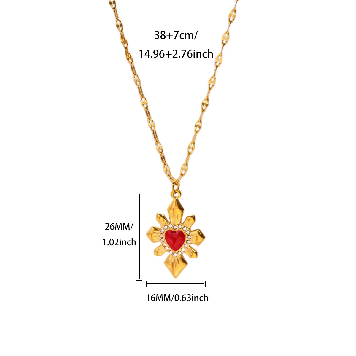 SS-12590 - Red Heart Gold Sunburst - Necklace
