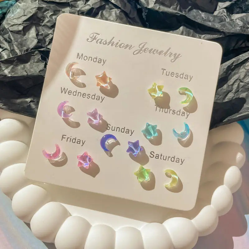 UNI-11567 - Watercolor Moon & Stars - Ear Studs Set Of 6