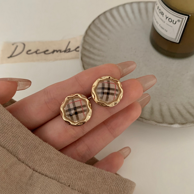 UNI-10334 - Grid Round Gold - Earring