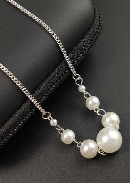UNI-10452 -  White Pearl Silver - Necklace
