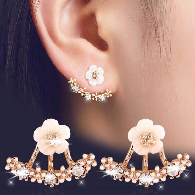 UNI-10477 - Gold White Flower - Earring