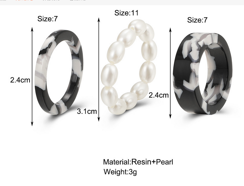 UNI-10174-8 - Pearl & Acrylic Brown - Ring Set of 3