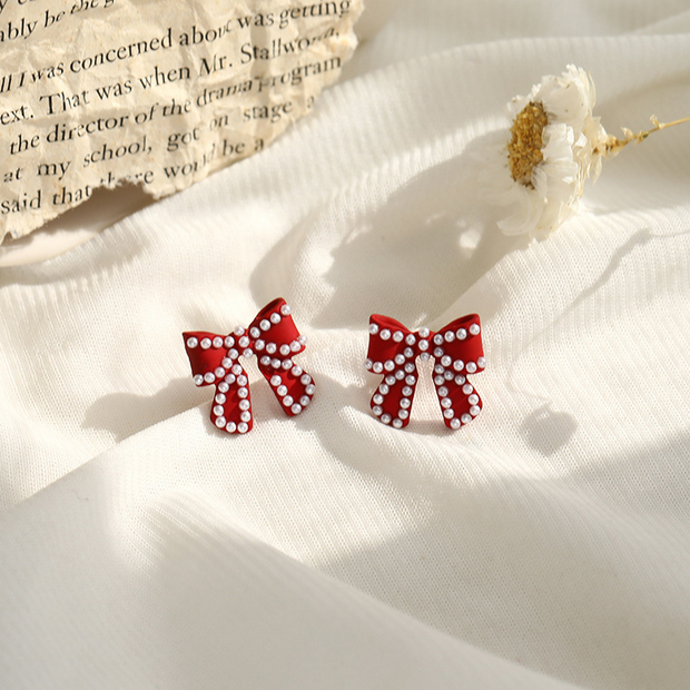 UNI-10892  - Red Bow  - Earring