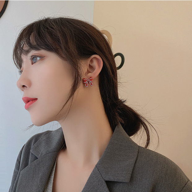 UNI-10892  - Red Bow  - Earring