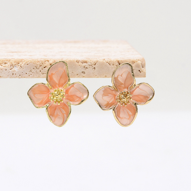UNI-10305-2 - Pink Shiny Flower - Earring