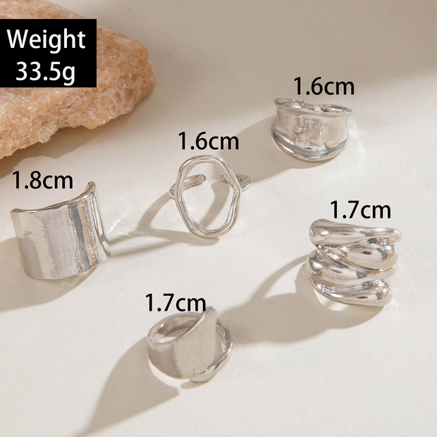 UNI-11121 - Luxury Silver - Ring Set Of 5 - Style 1