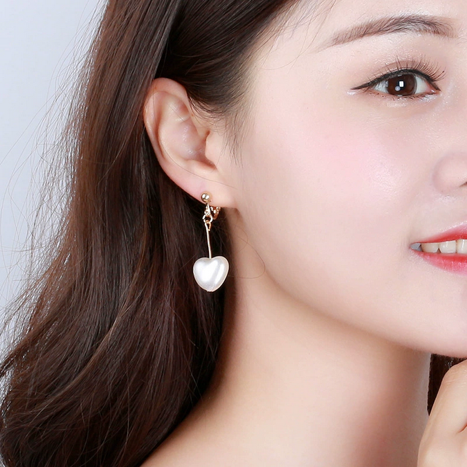 UNI-10444  - Dangling White Heart Gold - Earring