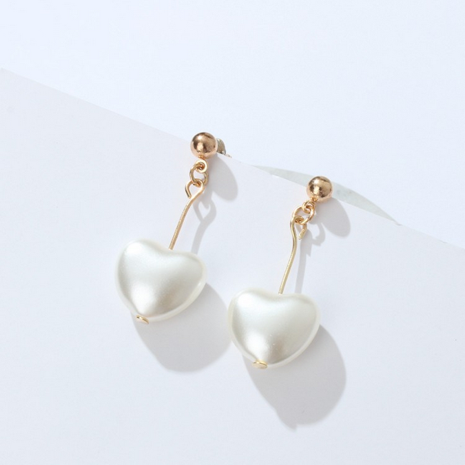 UNI-10444  - Dangling White Heart Gold - Earring
