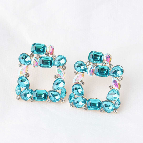 UNI-11652 - Square Glass Multi Dimond  - Earring Style 11