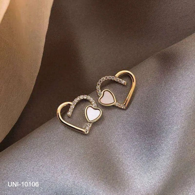 UNI-10106 - White Marbled Heart Gold - Earring
