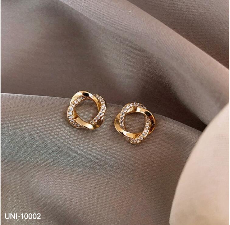 UNI-10002- Geometric Circle Diamonds Gold - Earring