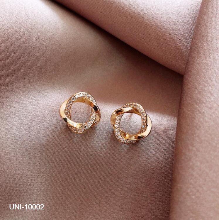 UNI-10002- Geometric Circle Diamonds Gold - Earring