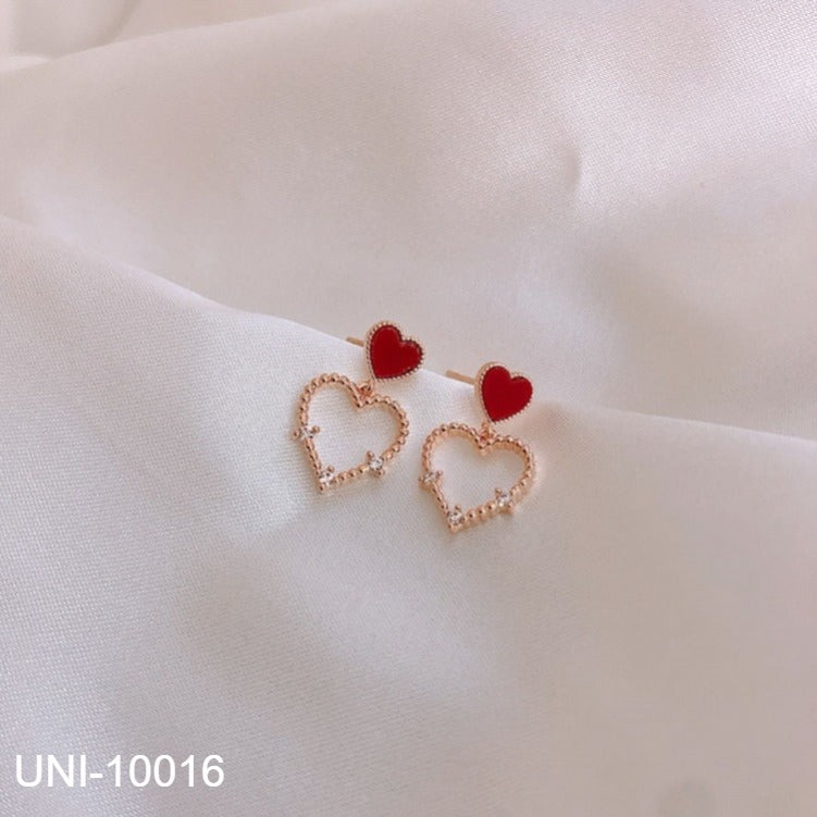 UNI-10016 - Red Heart Crystal Diamonds Gold  - Earring