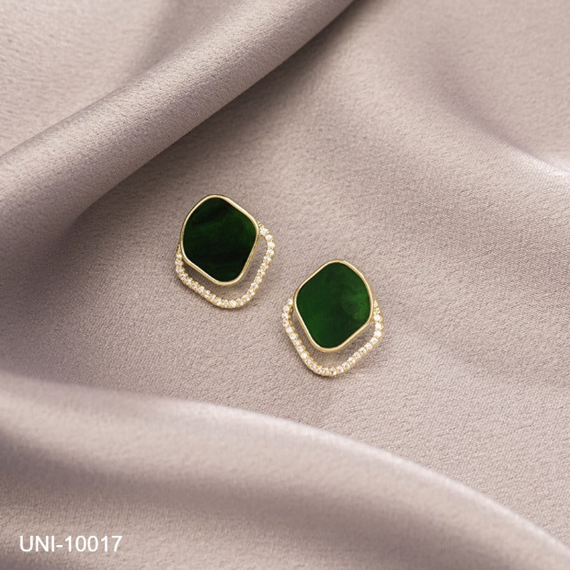 UNI-10017 - Colored Stone Gold  Red & Green - Earring