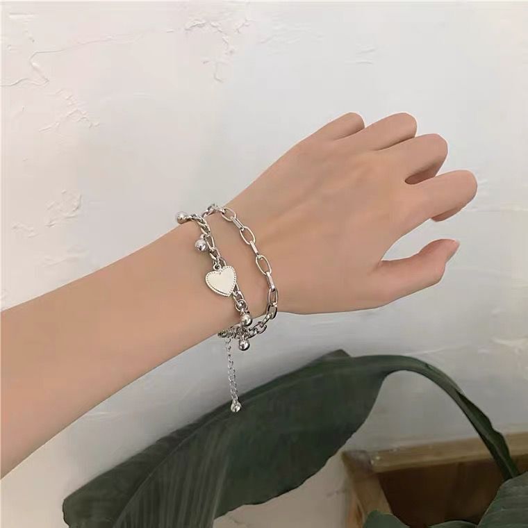 UNI-10025 -Double Layer  Heart Charms Silver - Bracelet