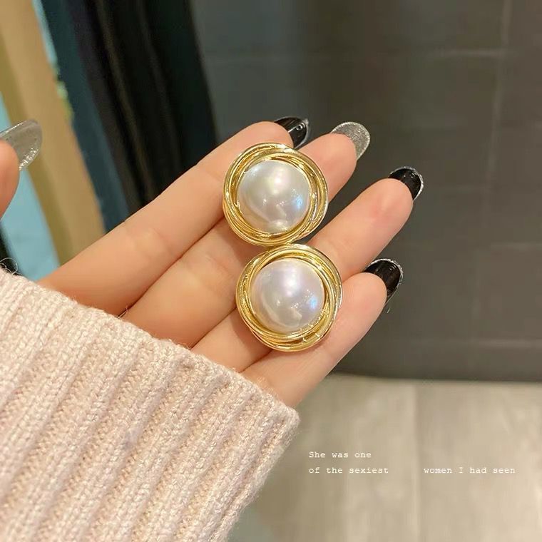 UNI-10066 -  Round Pearl Gold  - Earring
