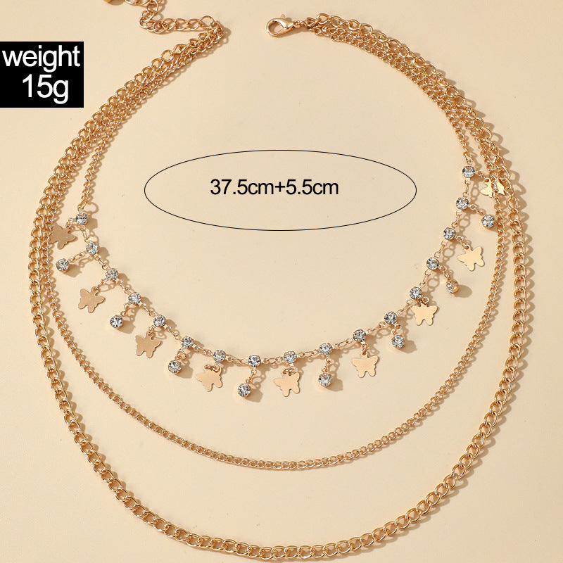 UNI-10152 - 3 Layered  Diamond Butterfly - Necklace