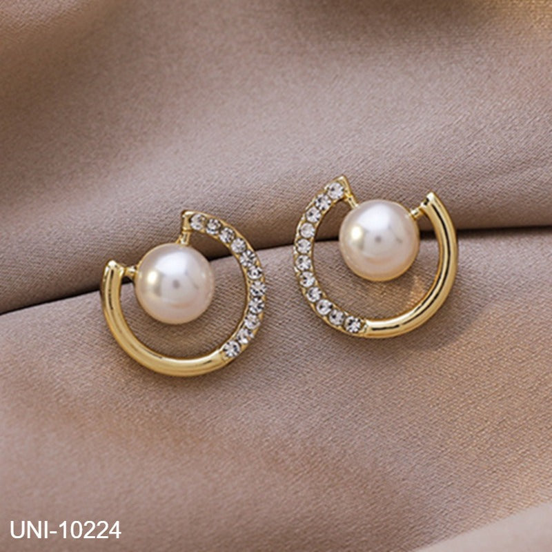 UNI-10224 - Pearl & Diamond Circle - Earring