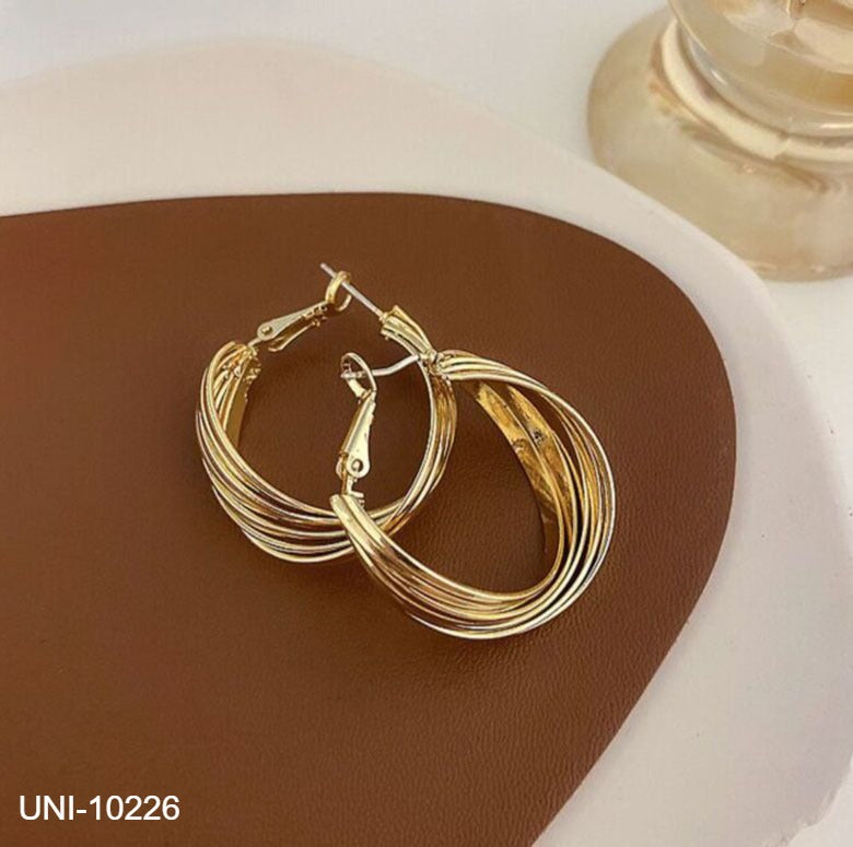 UNI-10226 - Fancy Twist Hoop Gold  - Earring
