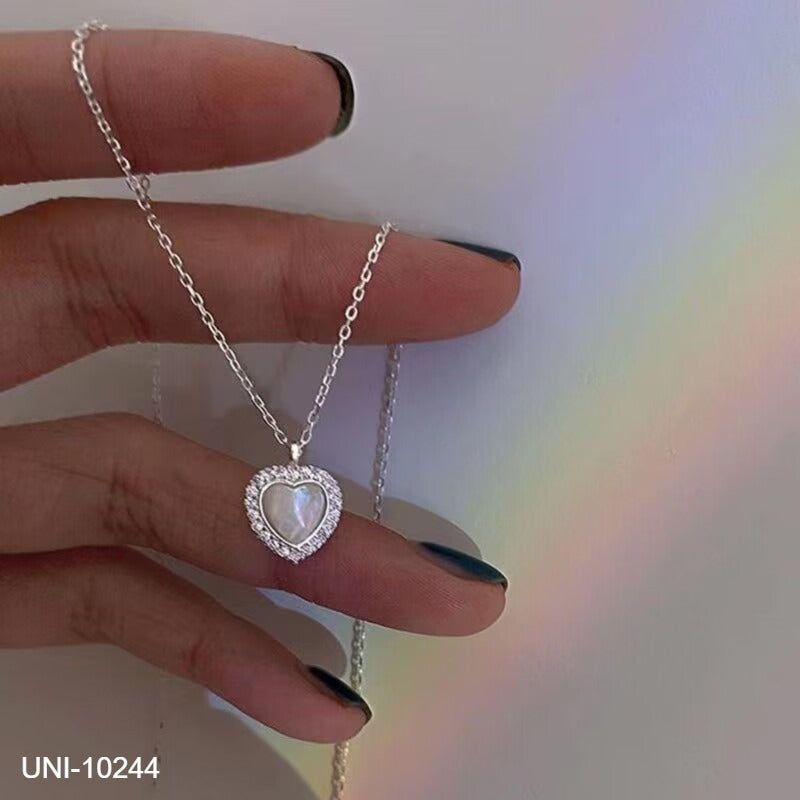 UNI-10244- White Stone Heart Silver - Necklace