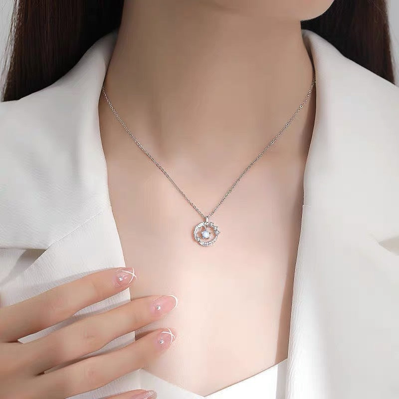 UNI-10285 -  Blue Diamond Feather Circle - Necklace