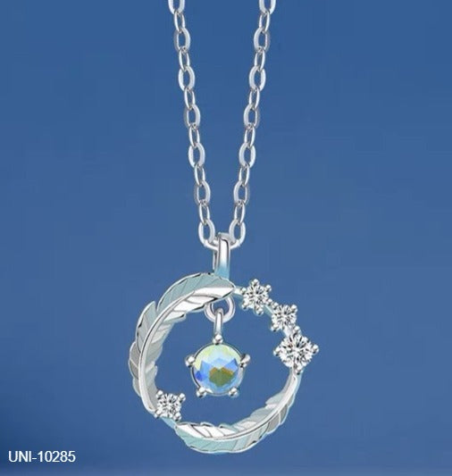 UNI-10285 -  Blue Diamond Feather Circle - Necklace