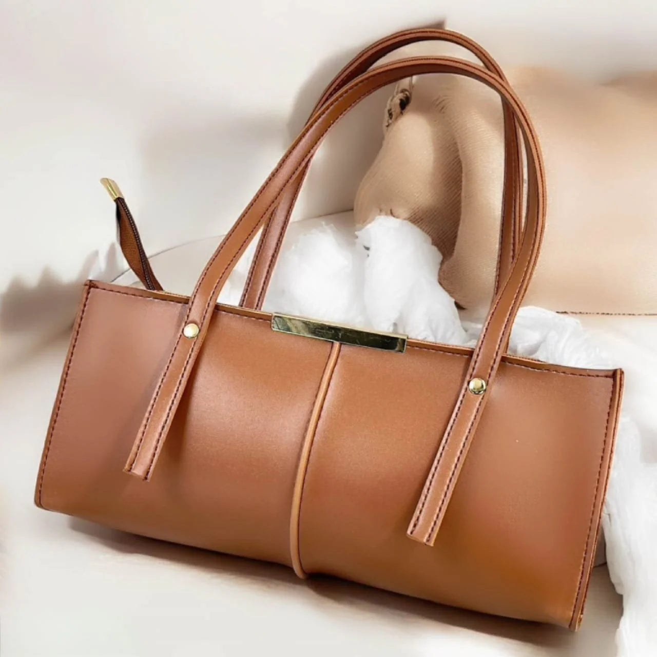 B-104 - Fancy Brown Leather -  Hand Bag