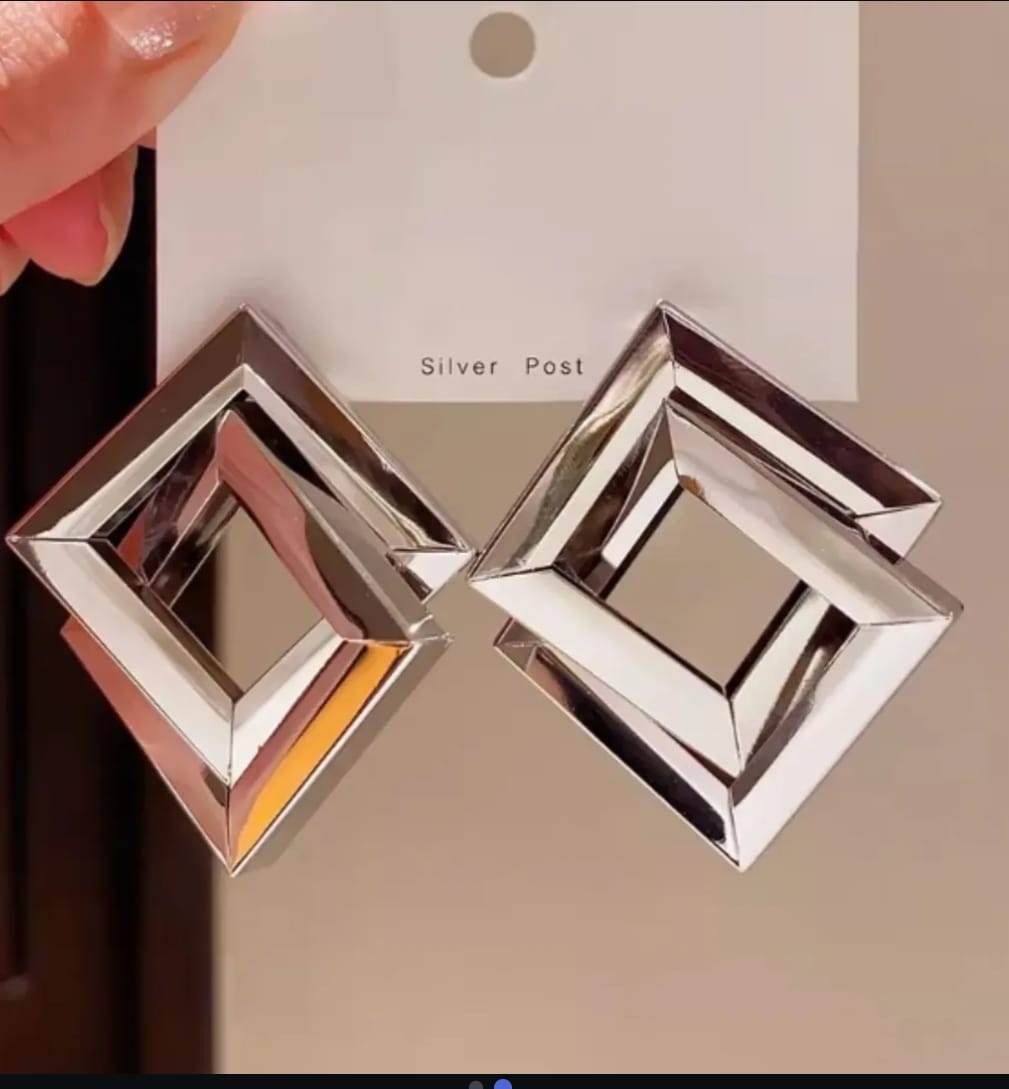 UNI-10406-1 - Geometric Square Silver - Earring