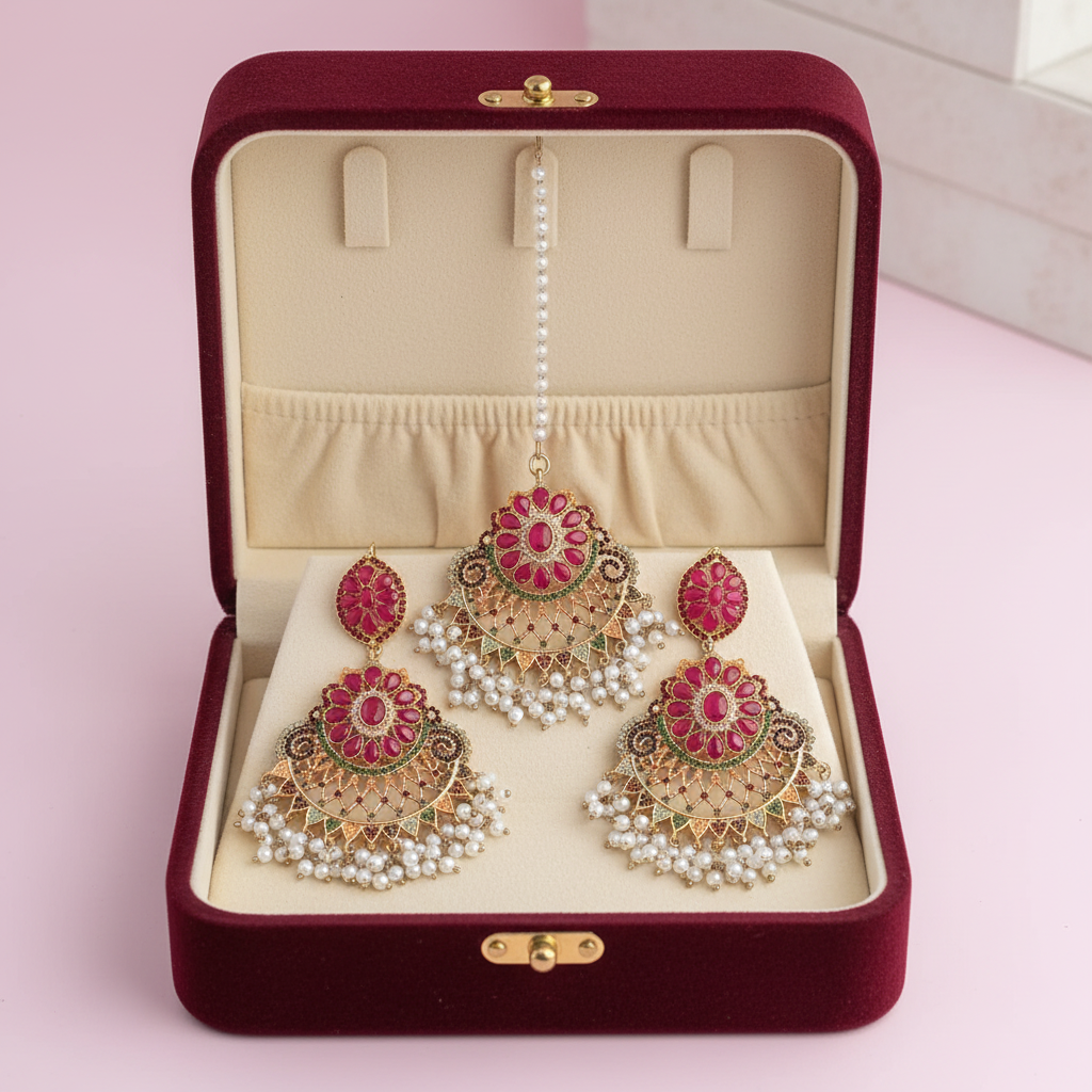 PJ-148 - Luxury Pearls & Diamonds Gold - Jewelry Set Style 4