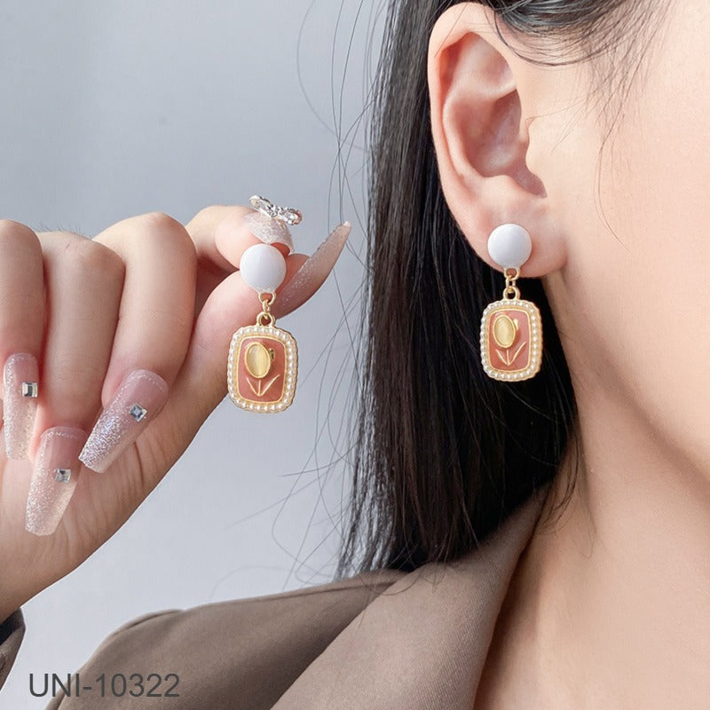 UNI-10322 - Pearl & Peach Flower - Earring