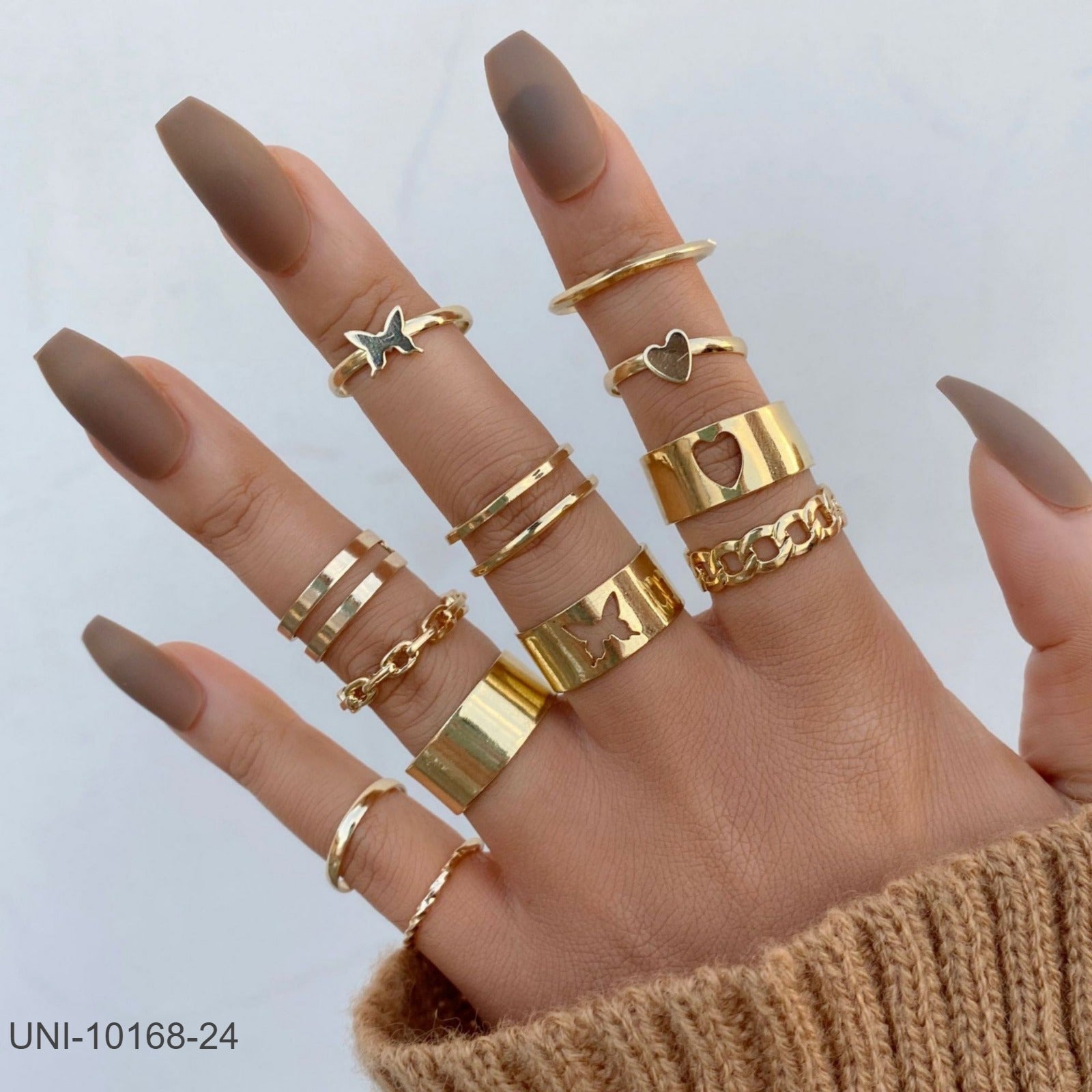 UNI-10168-24  - Gold Glam - Ring Set Of 12