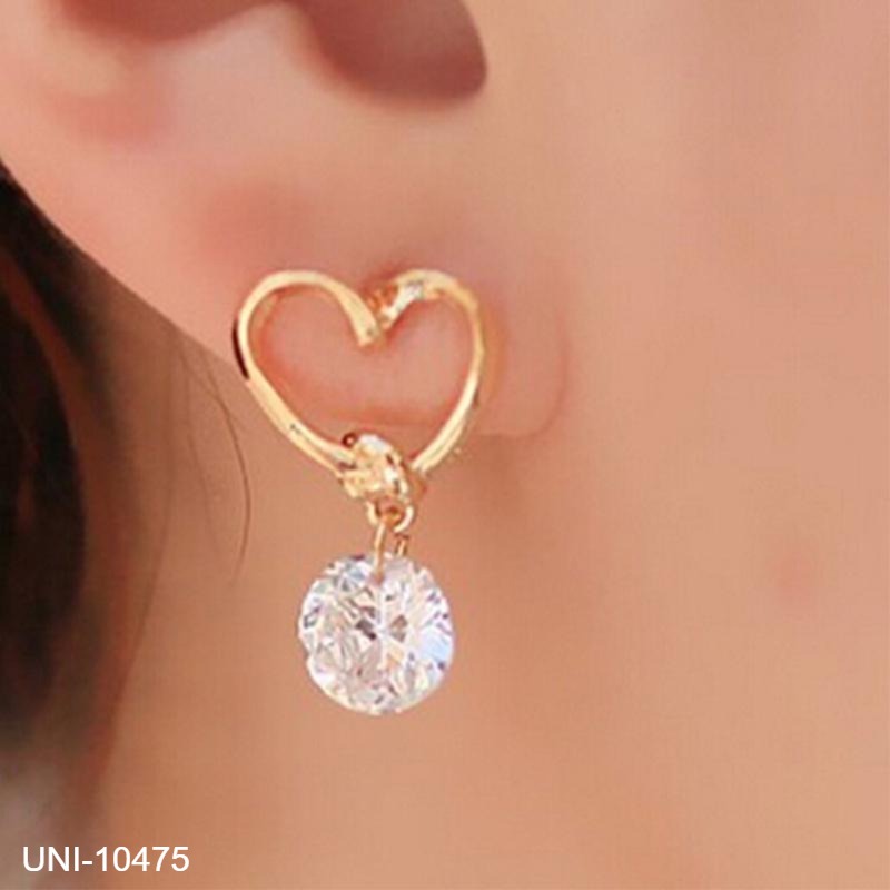 UNI-10475 - Gold  Heart & Diamond - Earring