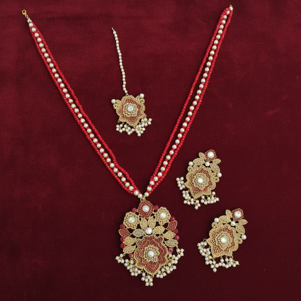 PJ-169-  Luxury Pearl & Diamonds Mala - Jewelry Set Style 4