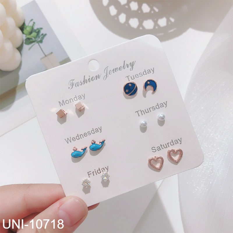 UNI-10718 - Fancy Mini - Ear Studs Set Of 6 - Style 12