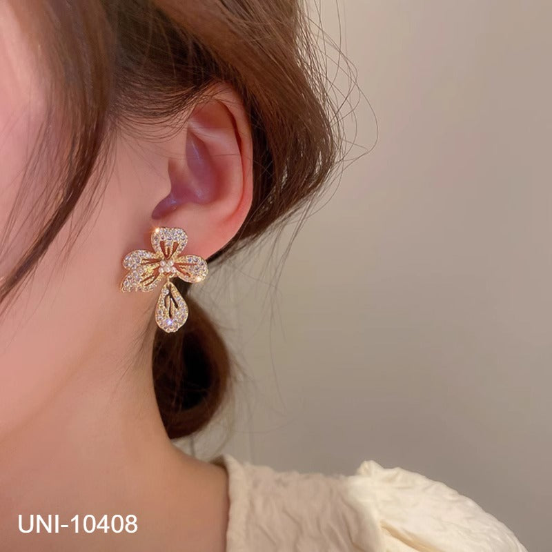 UNI-10408 -Flower & Leaf Gold  - Earring