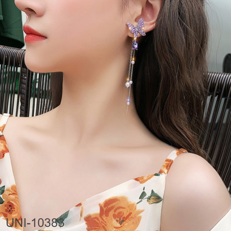 UNI-10383 - Purple Dangling Butterfly - Earring