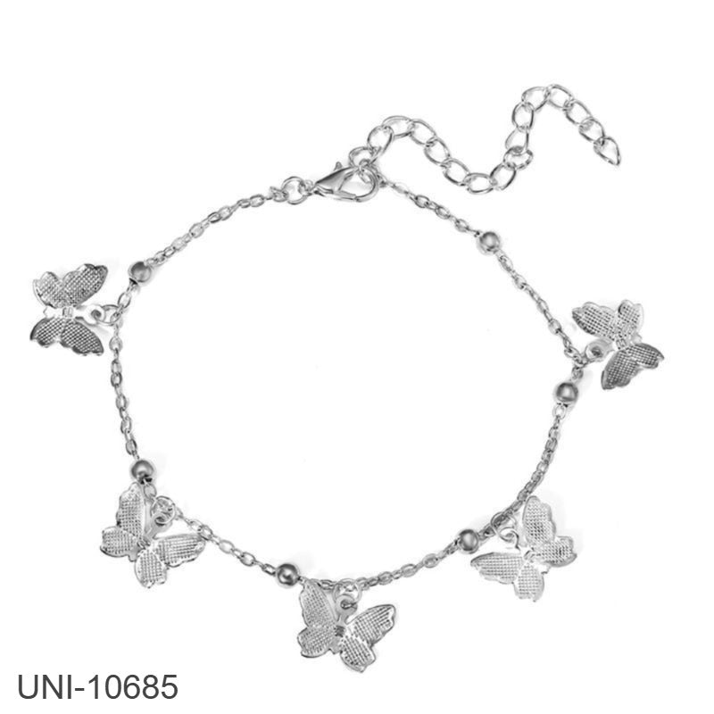 UNI-10685 - Silver Butterfly Charms  - Anklet Style 1