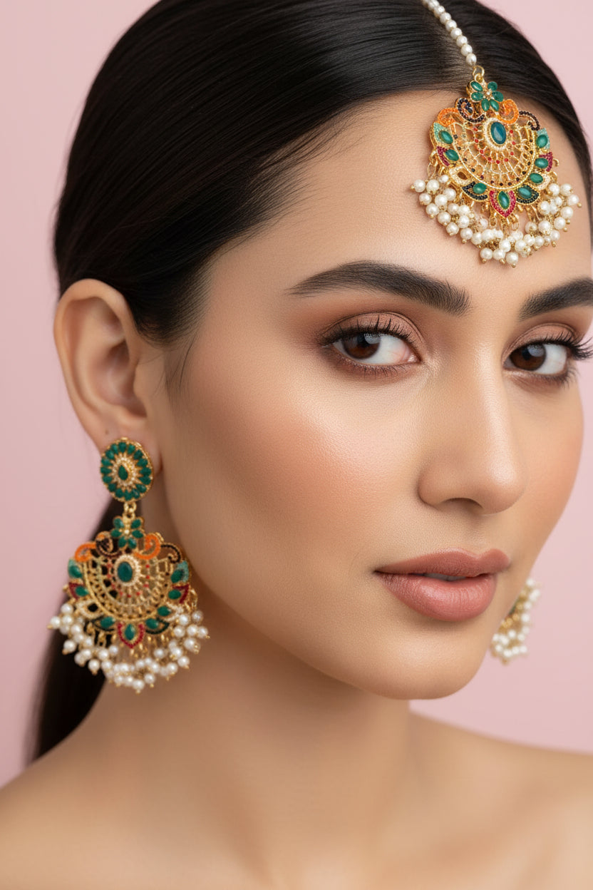 PJ-145 - Luxury Pearls & Diamonds Gold - Jewelry Set Style 1