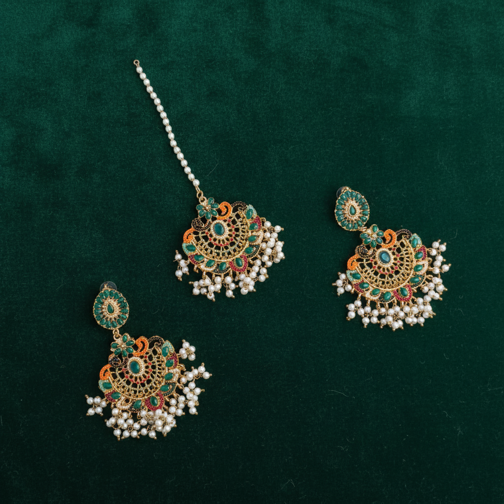 PJ-145 - Luxury Pearls & Diamonds Gold - Jewelry Set Style 1