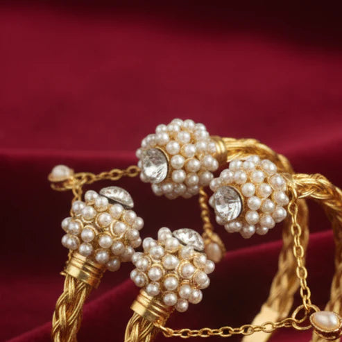 CH-61 - Luxury White Pearl &  Diamond Gold - Bangle  Set Of 2